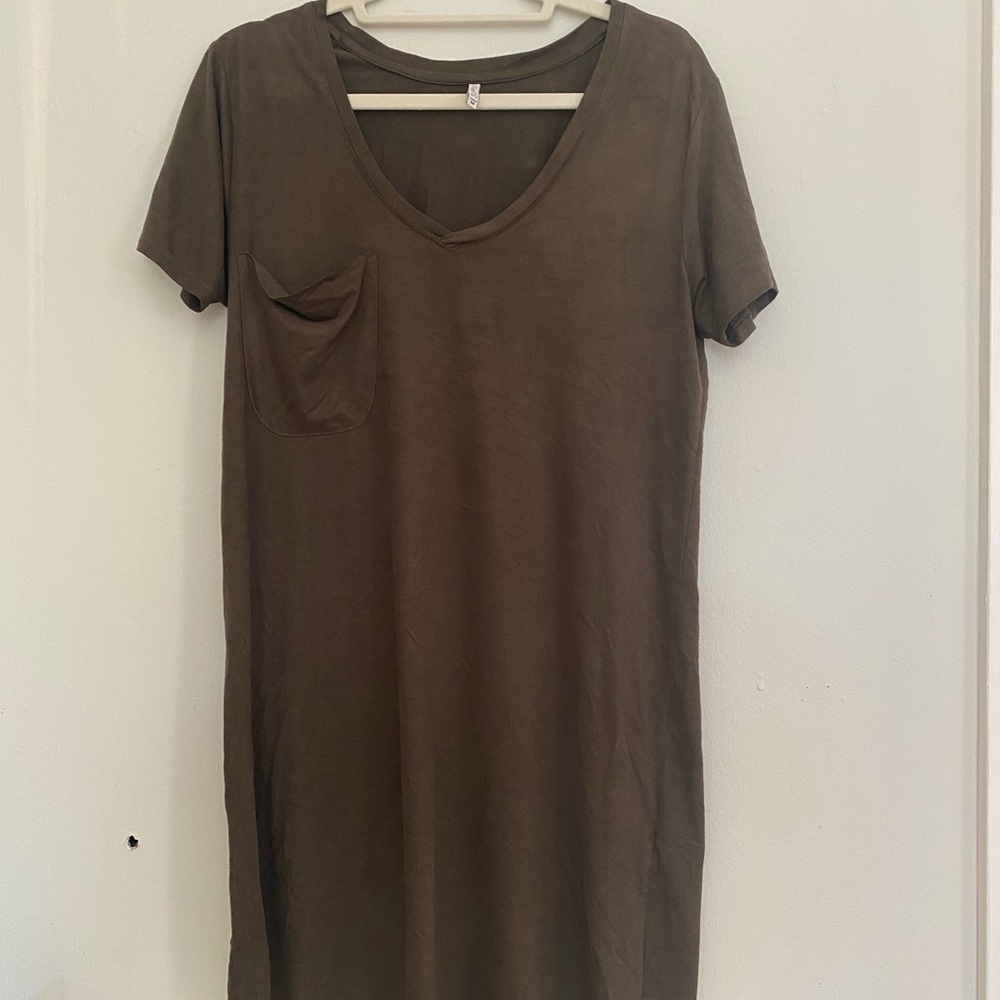 Dark olive green suede T-shirt dress